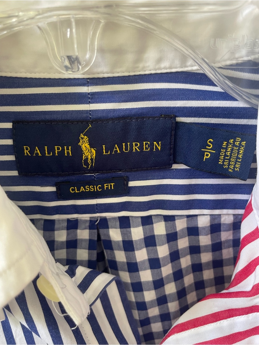 Ralph Lauren Red & Blue Vertical Stripe Button-Down Shirt with White Collar - Picture 3 of 6